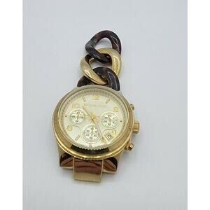 Michael Kors MK-4222 Gold Tone SS Tortoise Resin Quartz Watch Key Chain New Batt
